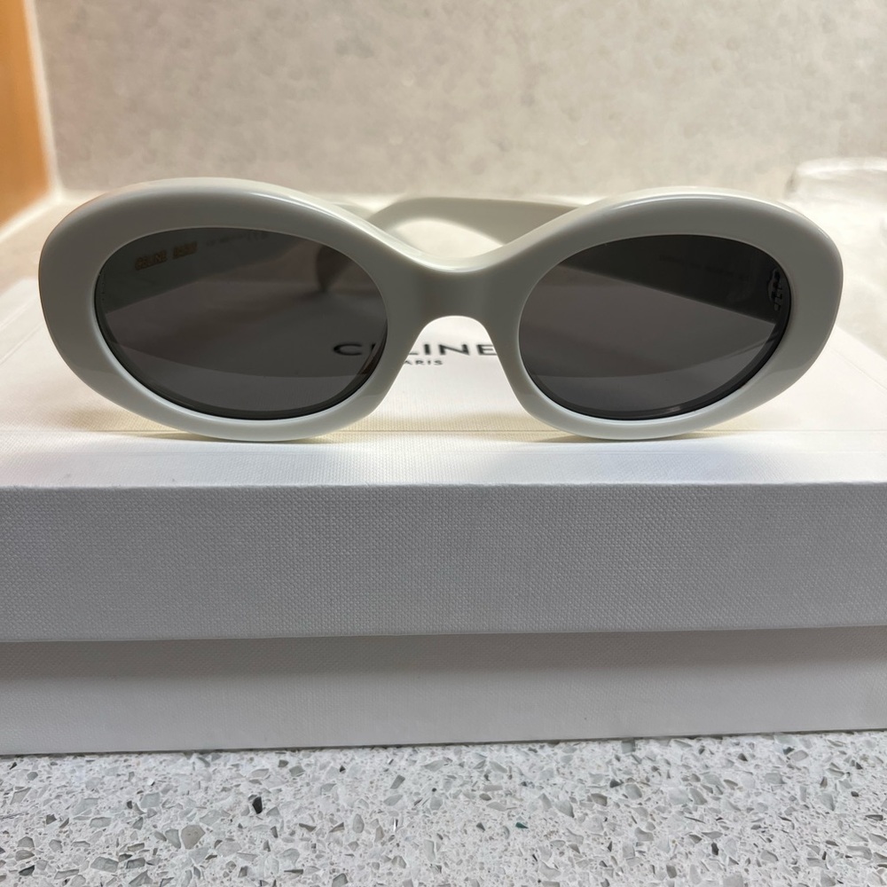 CELINE Triomphe Oval Frame Sunglasses - White - Picture 7 of 8